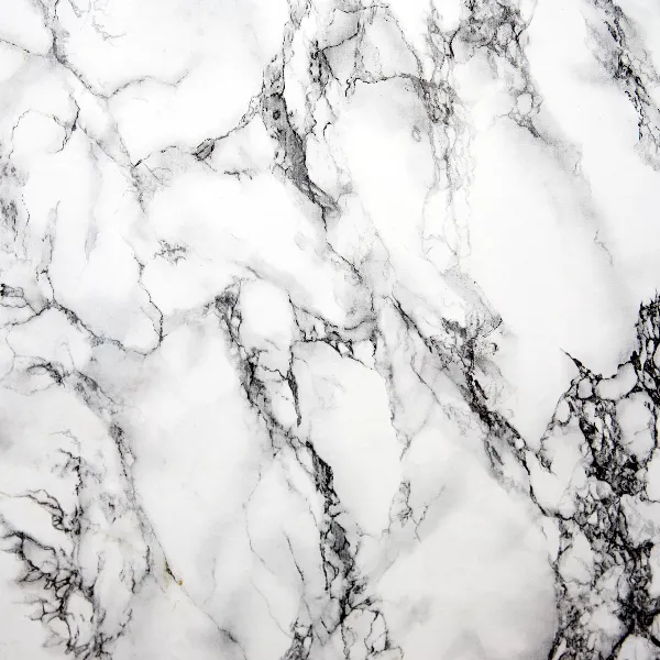 White marble surface with irregular gray and black veining patterns.